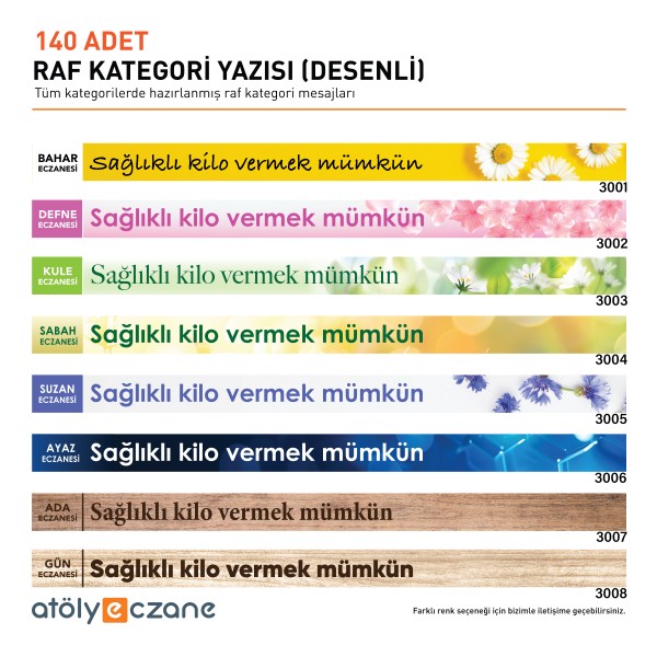 Raf Kategori Yazıları (Desenli) - 140 ADET