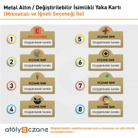 Eczane Metal Altın Renkli Değiştirilebilir İsimlikli Yaka Kartı -2 (Dikdörtgen)