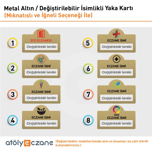 Eczane Metal Altın Renkli Değiştirilebilir İsimlikli Yaka Kartı -2 (Dikdörtgen)