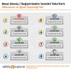 Eczane Metal Gümüş Renkli Değiştirilebilir İsimlikli Yaka Kartı (Dikdörtgen -2)