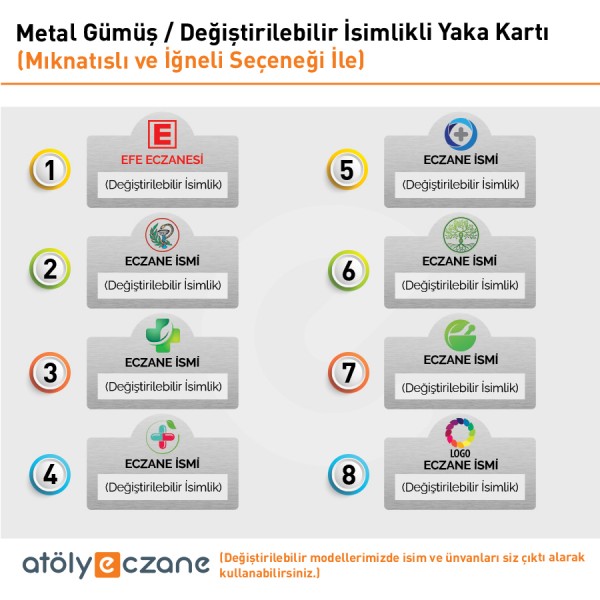 Eczane Metal Gümüş Renkli Değiştirilebilir İsimlikli Yaka Kartı (Dikdörtgen -2)